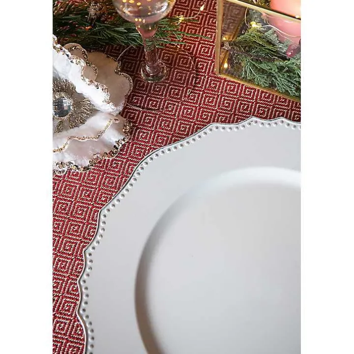 White Scalloped Beaded Rim Chargers, Set of 4