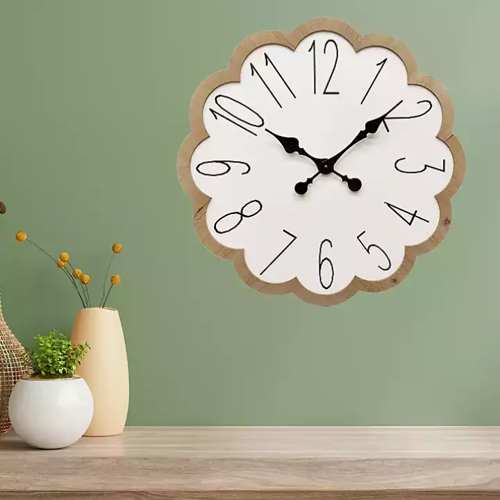 White Scalloped Wood Wall Clock