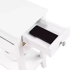 White 2-Shelf Charging Accent Table