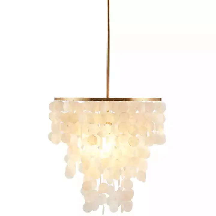 White Shell and Gold Metal Layered Chandelier