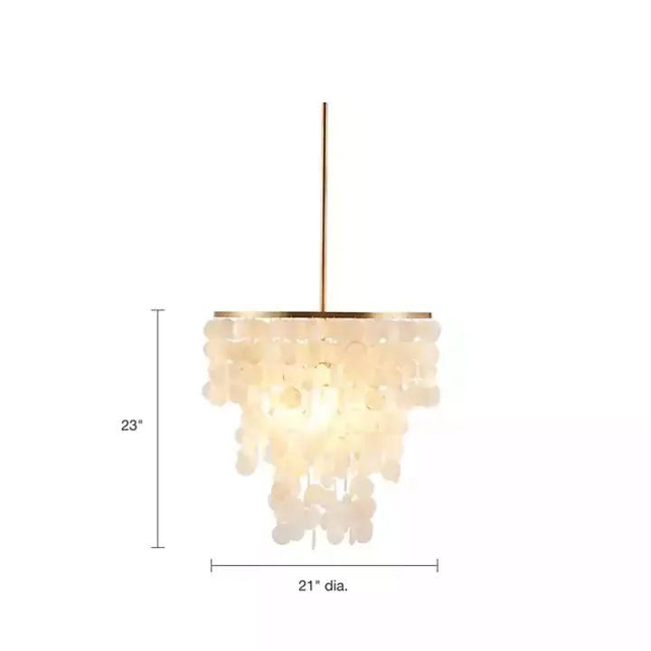 White Shell and Gold Metal Layered Chandelier