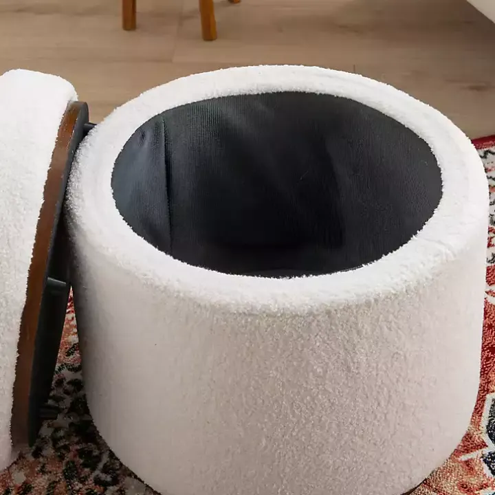 White Sherpa Upholstered Storage Ottoman