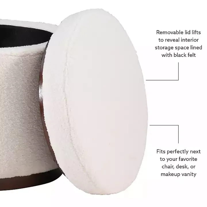 White Sherpa Upholstered Storage Ottoman
