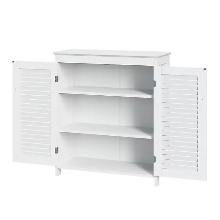 White Slatted 2-Door Bathroom Storage Cabinet