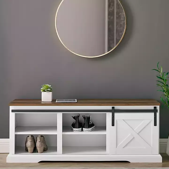 White Sliding Barn Door Bench