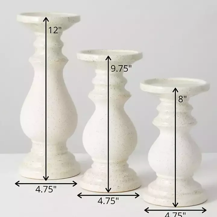 White Speckled Ceramic Candle Holders, Set of 3