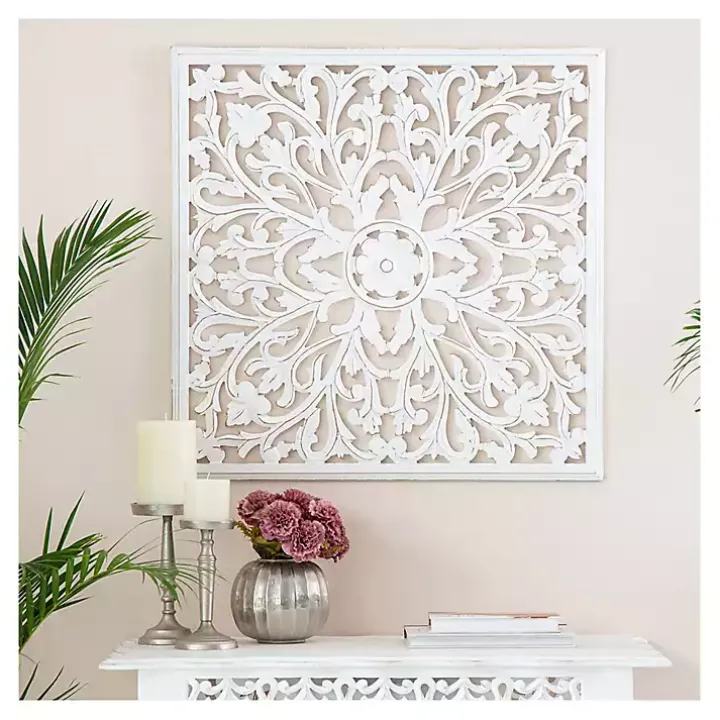 White Sqaure Medallion Wood Plaque