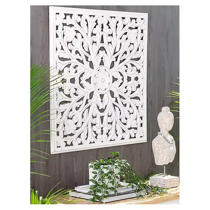 White Sqaure Medallion Wood Plaque