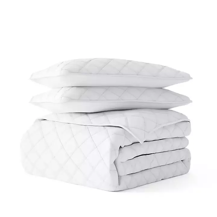 White Stitched Diamond 3-pc. Queen Quilt Set