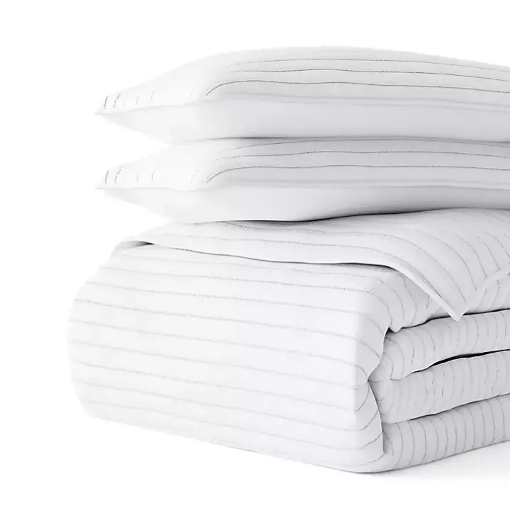 White Stitched Stripes 3-pc. King Quilt Set