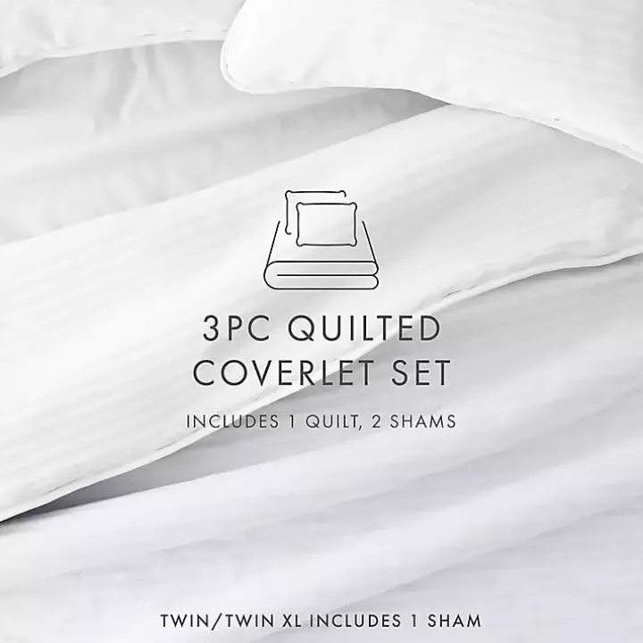 White Stitched Stripes 3-pc. King Quilt Set