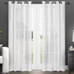 White Stripe Sheer Curtain Panel Set, 108 in.