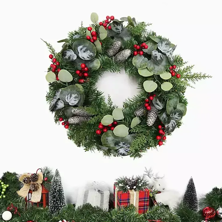 White Tip Pinecone and Eucalyptus Wreath