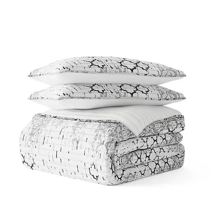 White Trellis Reversible 2-pc. Twin Quilt Set