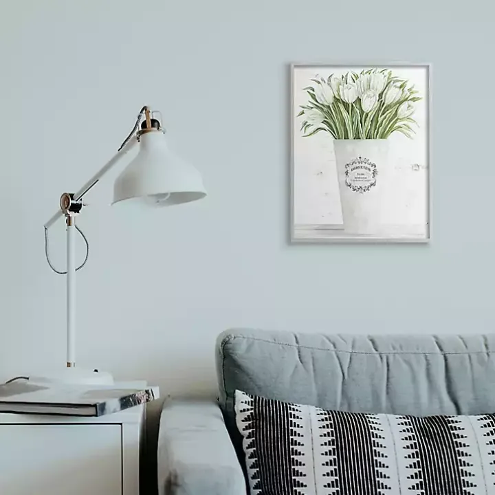 White Tulip Bouquet in a Vase Framed Art Print