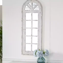 White Vintage Arched Windowpane Mirror