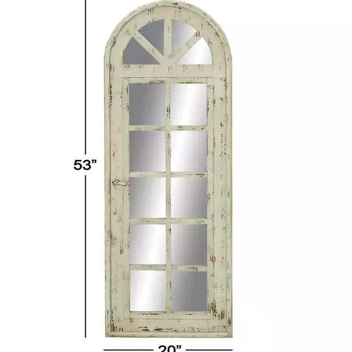 White Vintage Arched Windowpane Mirror
