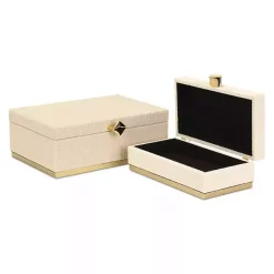White Vinyl Rattan Rectangular Boxes, Set of 2