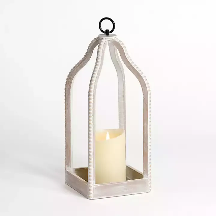 White Washed Beaded Open Lantern, 18 in.