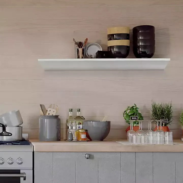 White Wedge Wood Large Floating Shelf
