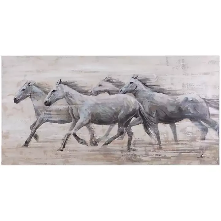 White Wild Horses Canvas Art Print