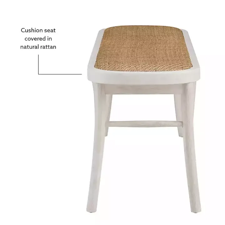 White Wood & Rattan Conelly Bench