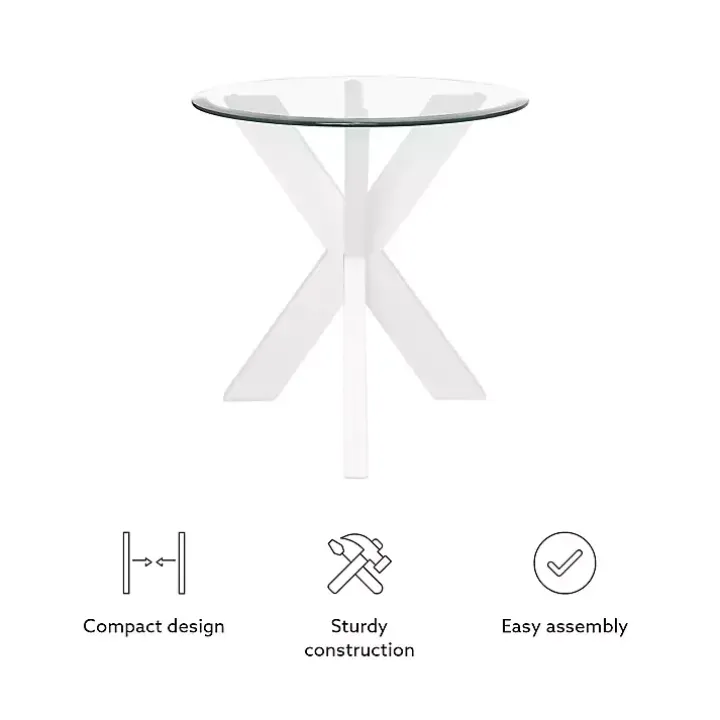White Wood and Glass Top X-Base Accent Table