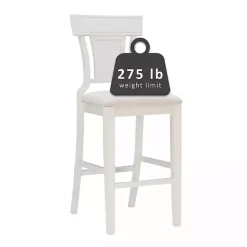 White Wood and Rattan Upholstered Bar Stool