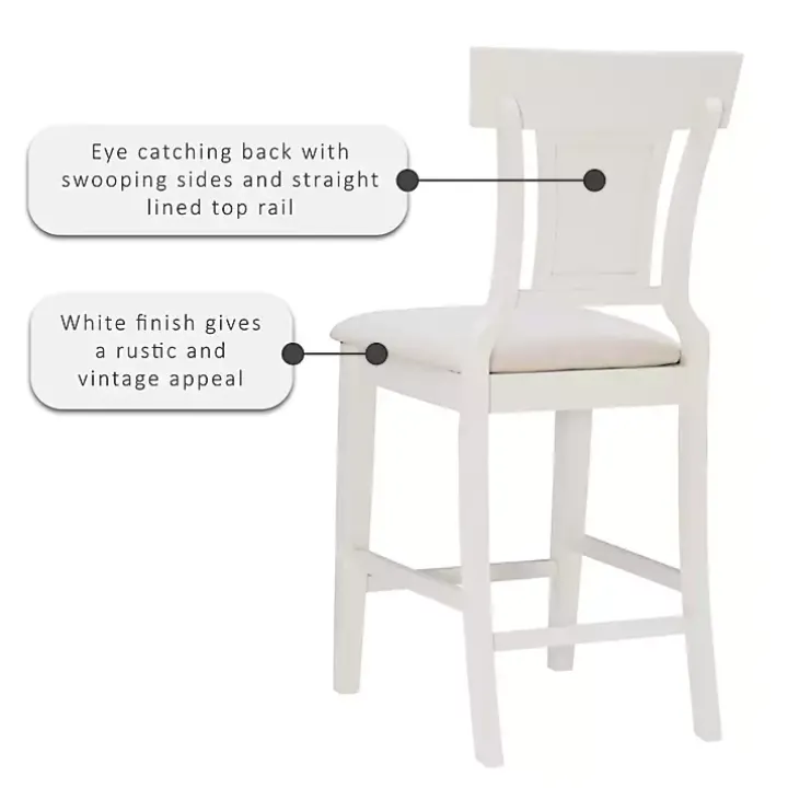 White Wood and Rattan Upholstered Counter Stool