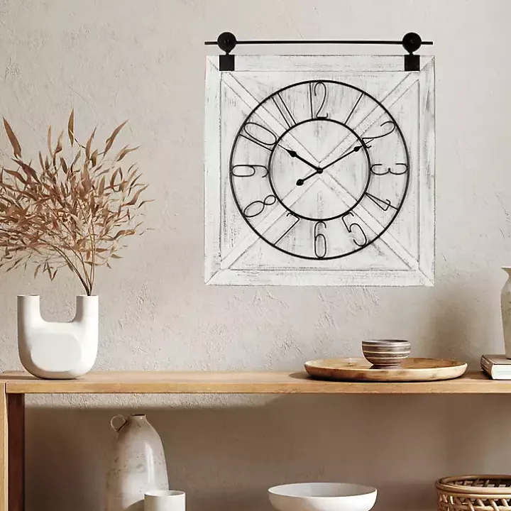 White Wood Barndoor Wall Clock