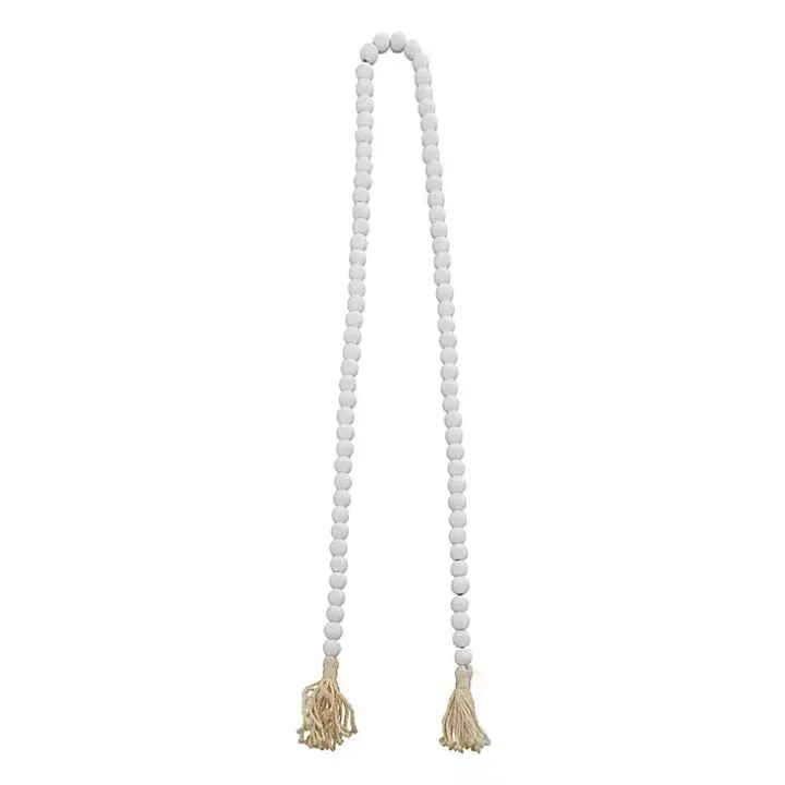 White Wood Beaded Tassel Garland