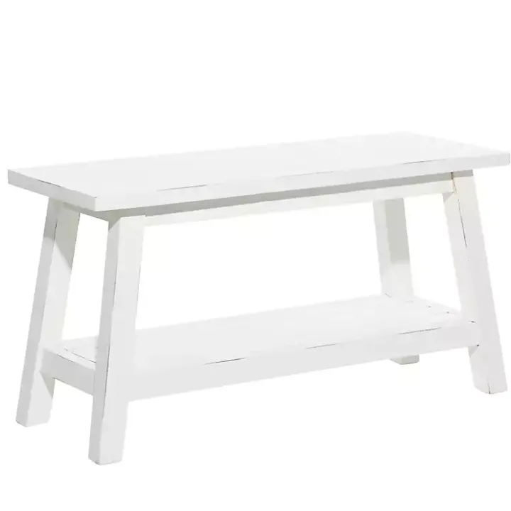 White Wood Bench with Slatted Wood Base
