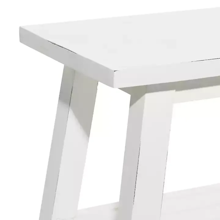 White Wood Bench with Slatted Wood Base