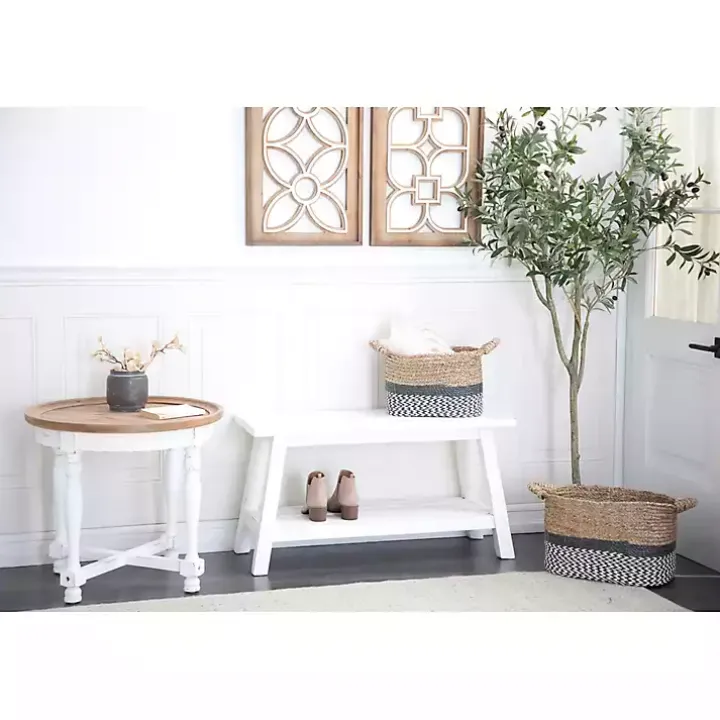 White Wood Bench with Slatted Wood Base