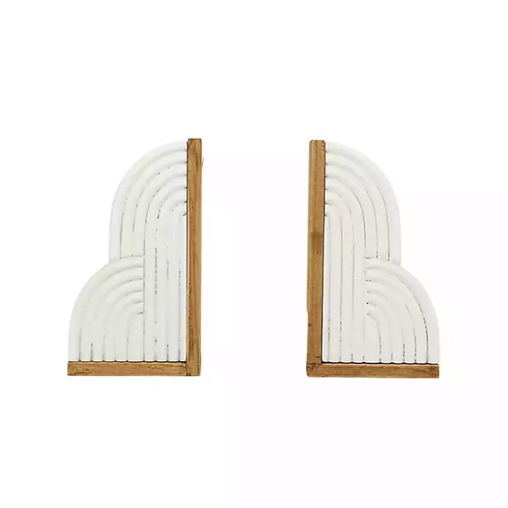 White Wood Cloud Bookends, Set of 2