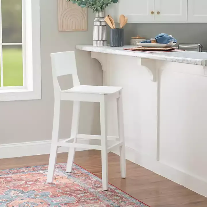 White Wood Devin Bar Stools, Set of 2