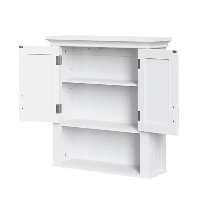 White Wood 2-Door Open Shelf Wall Cabinet