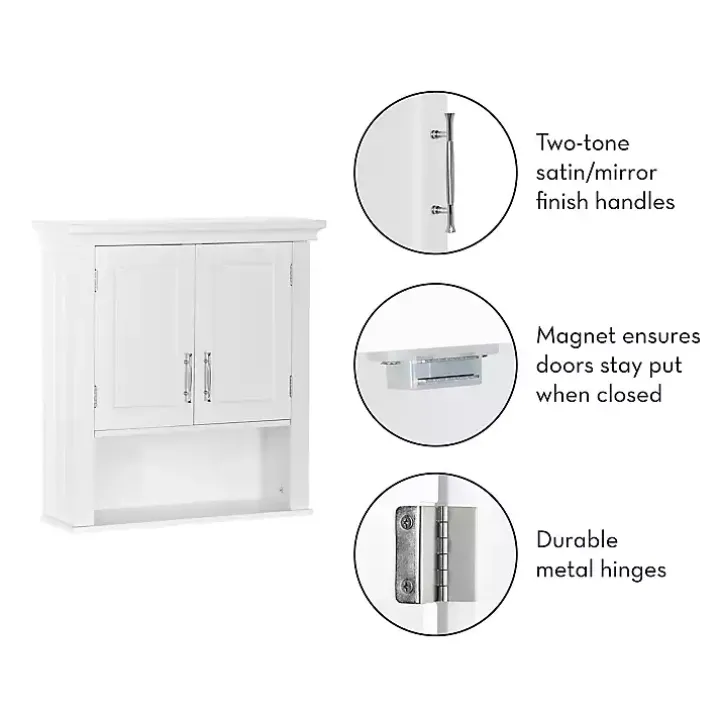 White Wood 2-Door Open Shelf Wall Cabinet