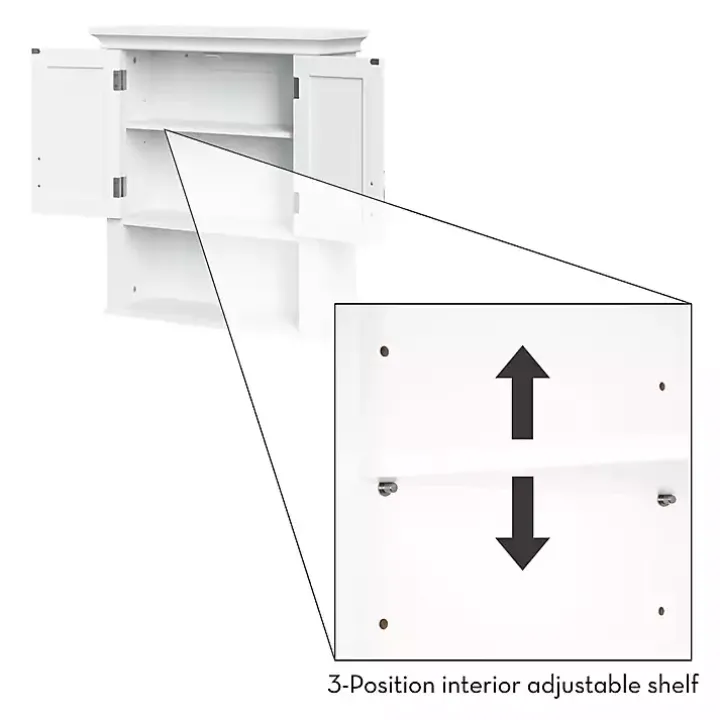 White Wood 2-Door Open Shelf Wall Cabinet