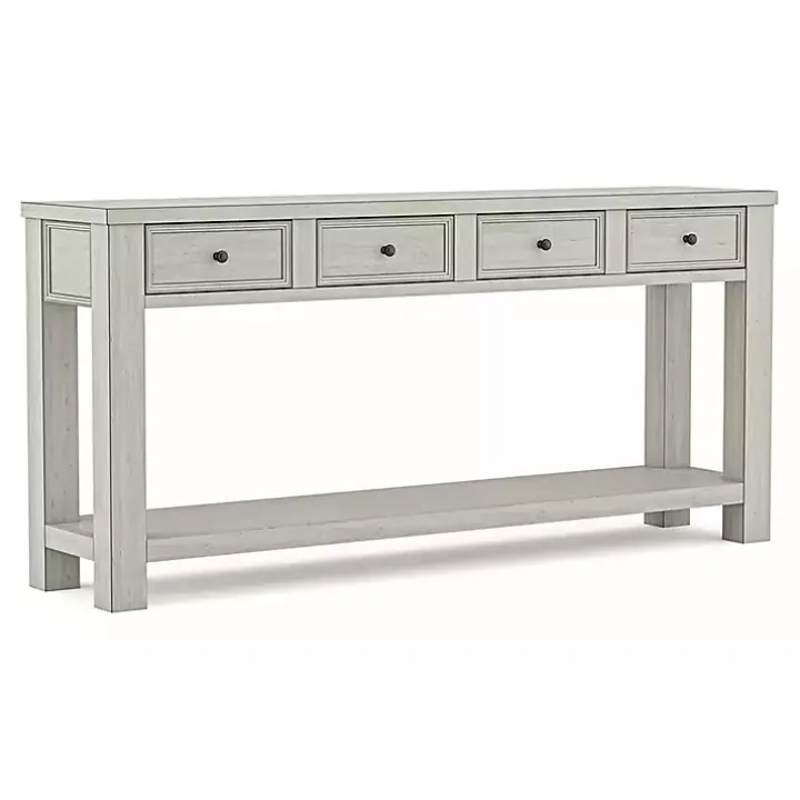White Wood 4-Drawer Farmhouse Console Table