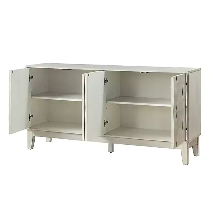 White Wood Geometric 4-Door Cabinet