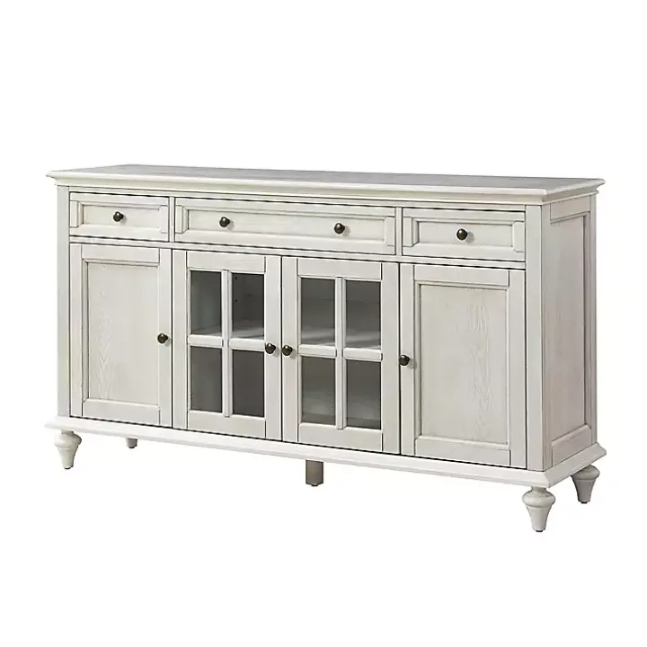 White Wood Glass Door Sideboard Cabinet