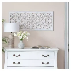 White Wood Medallion August Wall Plaque