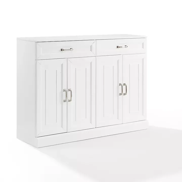 White Wood Panel 4-Door Cabinet