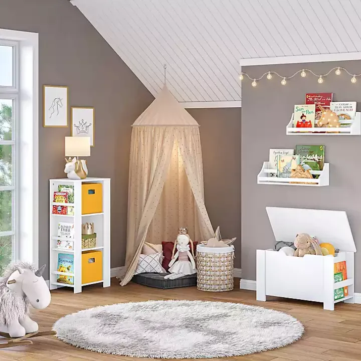 White Wood Rack Wall Bookshelves, Set of 2