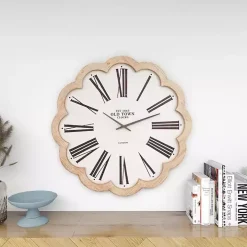 White Wood Scalloped Frame Wall Clock