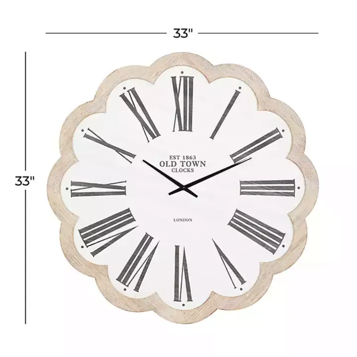 White Wood Scalloped Frame Wall Clock