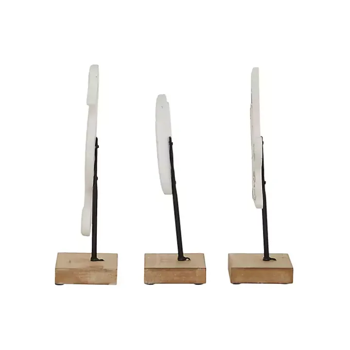 White Wood Sea Creature Statues, Set of 3