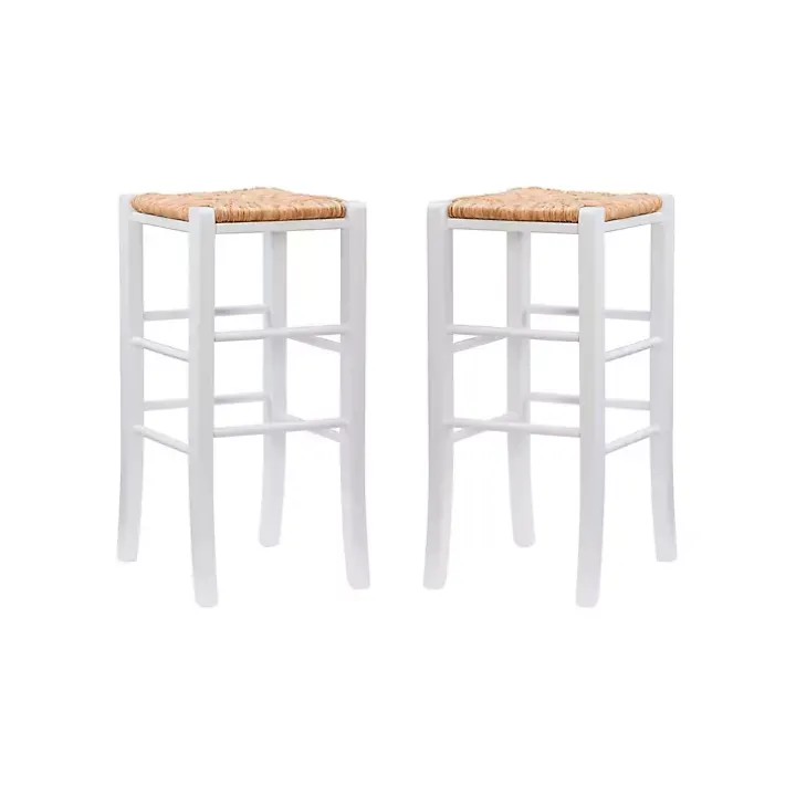 White Wood Seagrass Backless 2-pc. Bar Stool Set