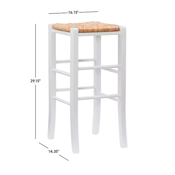 White Wood Seagrass Backless 2-pc. Bar Stool Set
